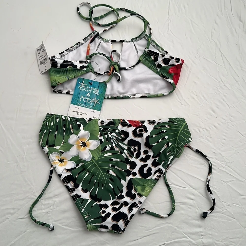 Coral and Reef Addison multicolor white green red black floral bikini